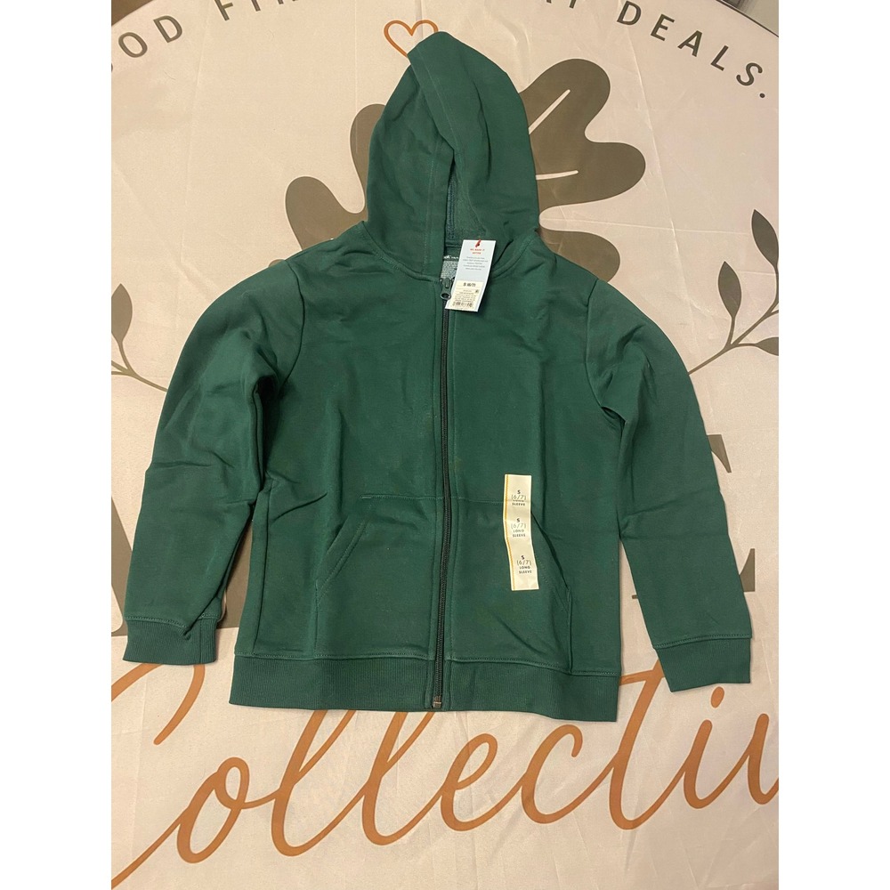 Cat & Jack Zip Hoodie Kids Size S (6/7) Dark Green NWT Fleece Lined Long Sleeve